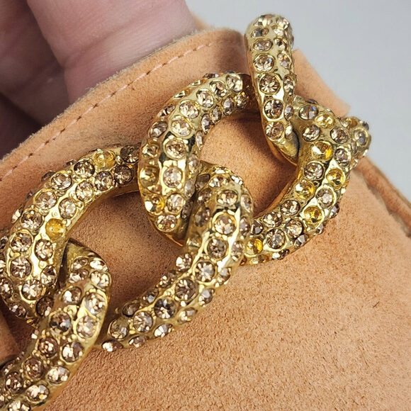 Stuart Weitzman Peach Suede Gold Chain Loafers Size 6.5 - Picture 12 of 13